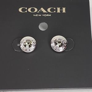Coach Open Circle Stone Stud Earrings in Silver.